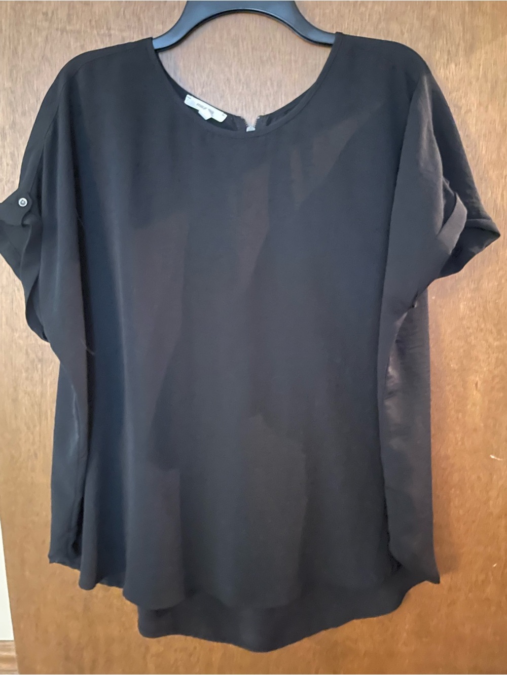 Maurices Black Short-Sleeve Roll-Tab Blouse